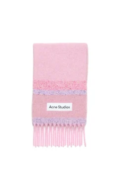 Tilbehør<Acne Fringed Scarf Logo Skjerf Rosa Mønster