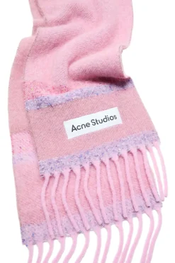 Tilbehør<Acne Fringed Scarf Logo Skjerf Rosa Mønster