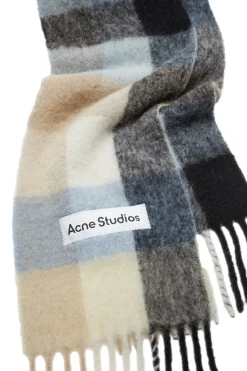 Tilbehør<Acne Mohair Checked Scarf Skjerf Blå Og Beige