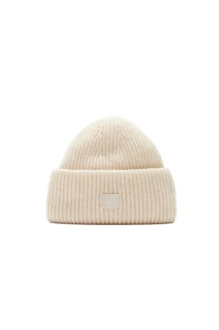 Tilbehør|Hodeplagg<Acne Small face logo beanie Lue Lys Beige
