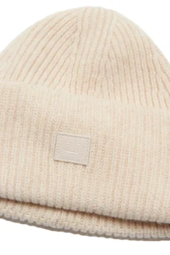 Tilbehør|Hodeplagg<Acne Small face logo beanie Lue Lys Beige
