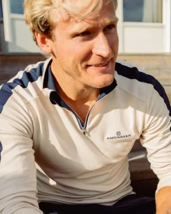 Genser<Amundsen 5Mila Half Zip Mens Genser Hvit Og Mørkeblå White/Stripe