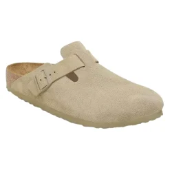 Sko<Birkenstock Boston Suede Narrow Faded Khaki Sko Khaki
