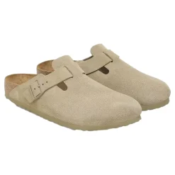 Sko<Birkenstock Boston Suede Narrow Faded Khaki Sko Khaki