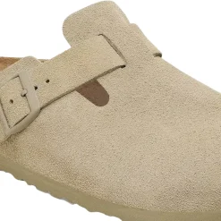 Sko<Birkenstock Boston Suede Narrow Faded Khaki Sko Khaki