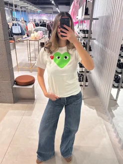 T-Shirt|T-Shirt<Comme des Garcons Play U T-shirt Red Emblem Knit T-shirt Hvit Og Grønn