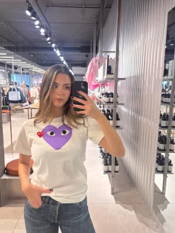 T-Shirt|T-Shirt<Comme des Garcons Play U T-shirt Red Emblem Knit T-shirt Hvit Og Lilla