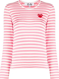 Genser|Genser<Comme des Garcons Play Unisex T-shirt LS Red Emblem Genser Stripet Rosa