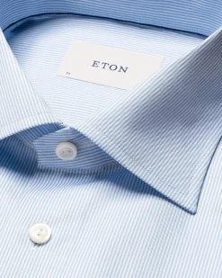 Skjorte<Eton Fine Stripe Signature Twill Shirt Skjorte Lyseblå Striper
