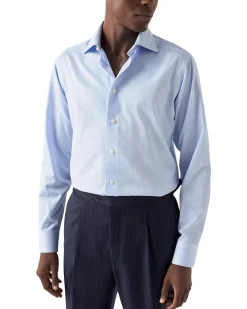 Skjorte<Eton Fine Stripe Signature Twill Shirt Skjorte Lyseblå Striper
