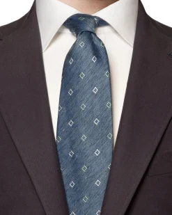 Tilbehør<Eton Geometric Silk Linen Tie Slips Marine