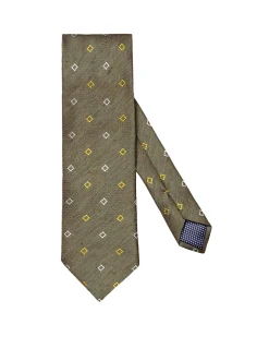 Tilbehør<Eton Geometric Silk Linen Tie Slips Mørkegrønn