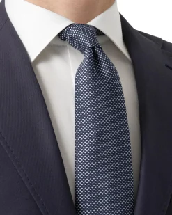 Tilbehør<Eton Geometric Woven Slik Tie Slips Mørkeblå