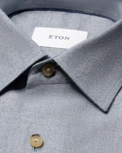 Skjorte<Eton Solid Flannel Shirt Skjorte Lys Blå Melert