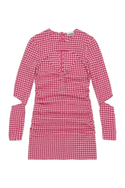Kjole<Ganni Stretch Seersucker Cutout Mini Dress Kjole Rød