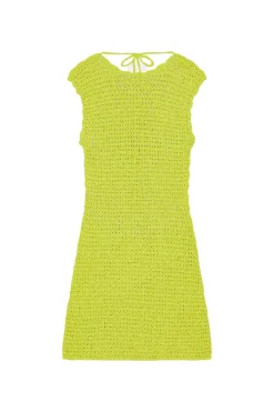 Kjole<Ganni Velvet Crochet Open Back Mini Dress Kjole Limegrønn
