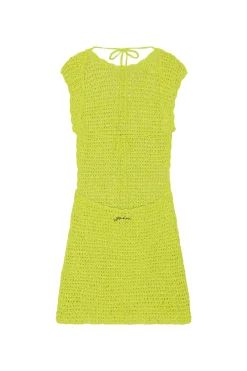 Kjole<Ganni Velvet Crochet Open Back Mini Dress Kjole Limegrønn