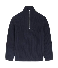 Genser<Garment Project Half Zip Wool Knit Genser Navy