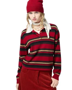 Genser<Guest In Residence Cropped Stripe Rugby Genser Rødt Mønster Rugby Combo