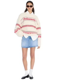 Genser<Holzweiler W. Logo Crew Genser Beige Og Rød