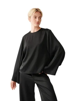 Skjorter<Julie Josephine Satin Bell Sleeve Blouse Skjorte Sort