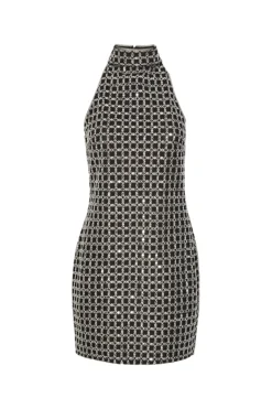 Kjole<ROTATE Beaded Halterneck Dress Kjole Sort Mønster