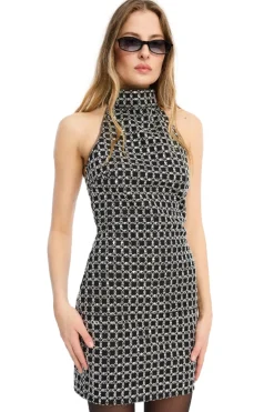 Kjole<ROTATE Beaded Halterneck Dress Kjole Sort Mønster