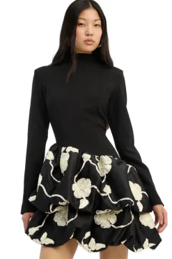 Kjole<ROTATE 3D Flower Bubble Dress Kjole Sort Og Hvit