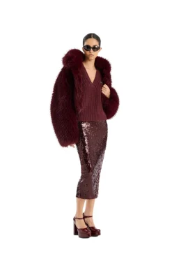 Jakke<ROTATE Faux Fur Crop Jacket Jakke Burgunder