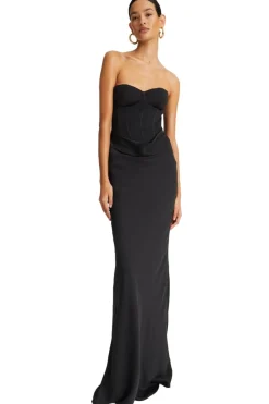 Kjole<ROTATE Satin Corset Maxi Dress Kjole Sort