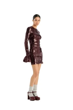 Kjole<ROTATE Sequins Ls Mini Dress Kjole Burgunder