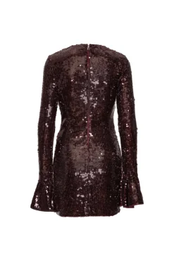Kjole<ROTATE Sequins Ls Mini Dress Kjole Burgunder