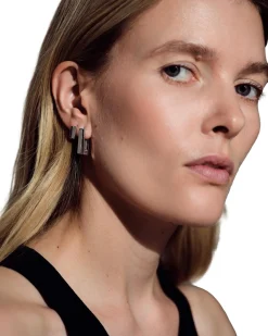 Tom Wood<Tom Wood Step Huggies Black Spinel Øredobber Sølv / Sort