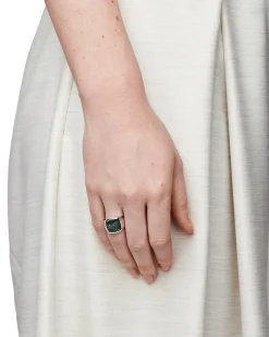 Tom Wood<Tom Wood The Cushion Green Marble Ring Sølv