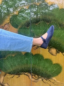 Sko<Yori Jomo Mary Jane Flats Velluto Sko Mørkeblå